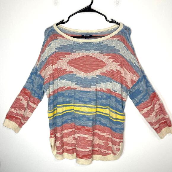 Chaps sweater knit women's large pink blue tunic length light weight soft - Picture 1 of 16
